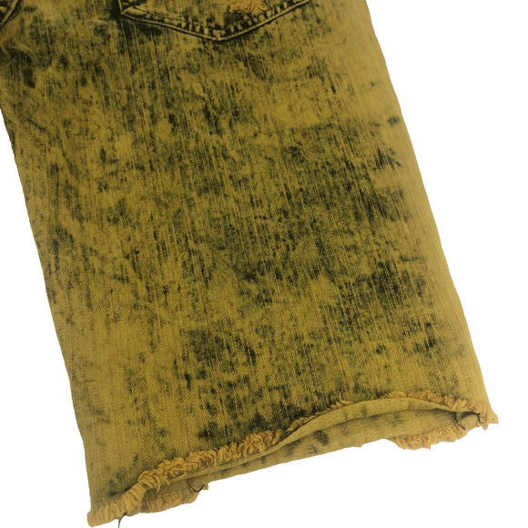 12am Nation Mens Distressed Denim Shorts Size 34 Mustard Yellow Black Acid Wash - Picture 14 of 15